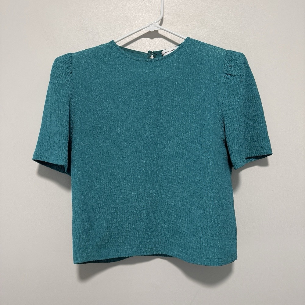 Scanlan Theodore Turquoise Crinkle Set Short Sleeve Blouse and Pants Size 4